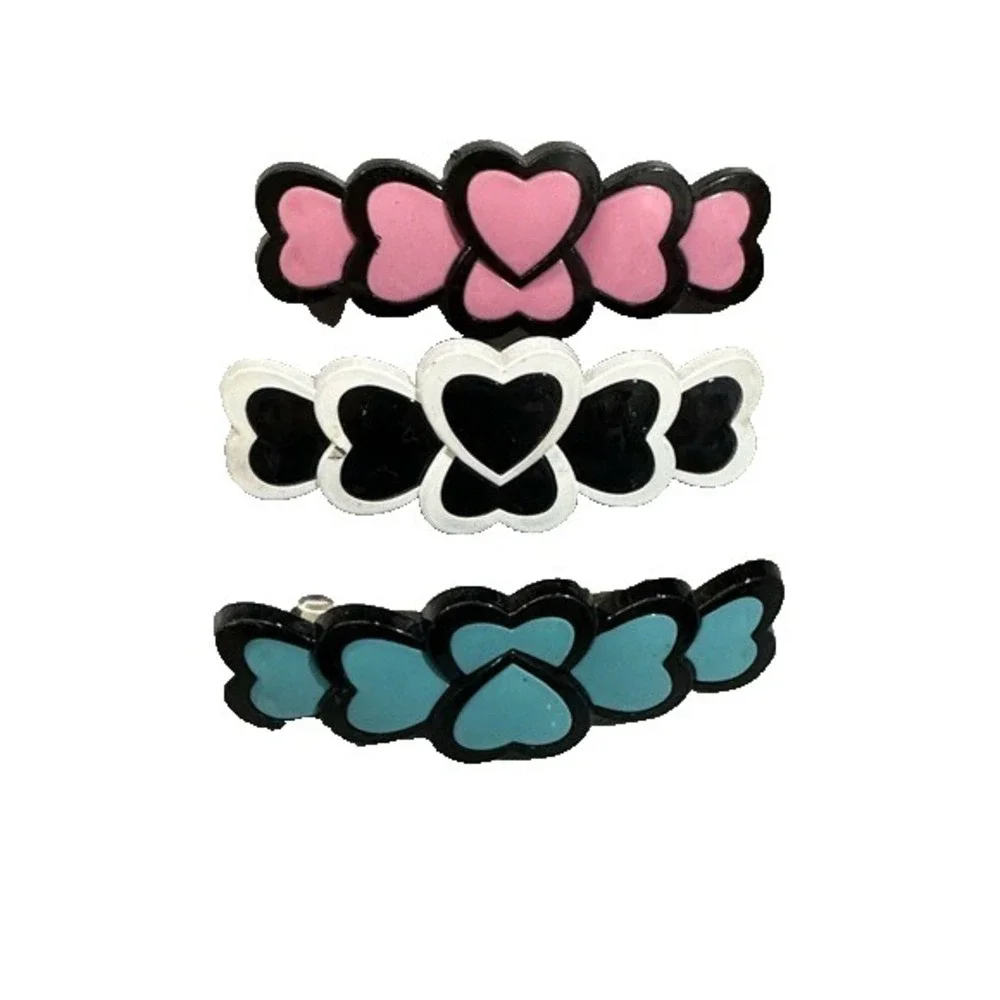 NEW hair accessories hearts pink blue white‎ black set of 3